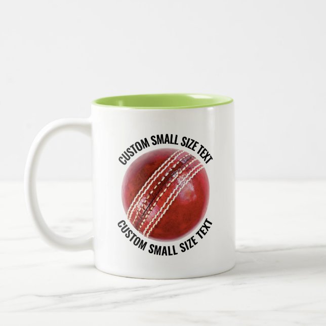 Cricket Ball & Small Text LIME GREEN 11oz Custom Two-Tone Coffee Mug (Left)