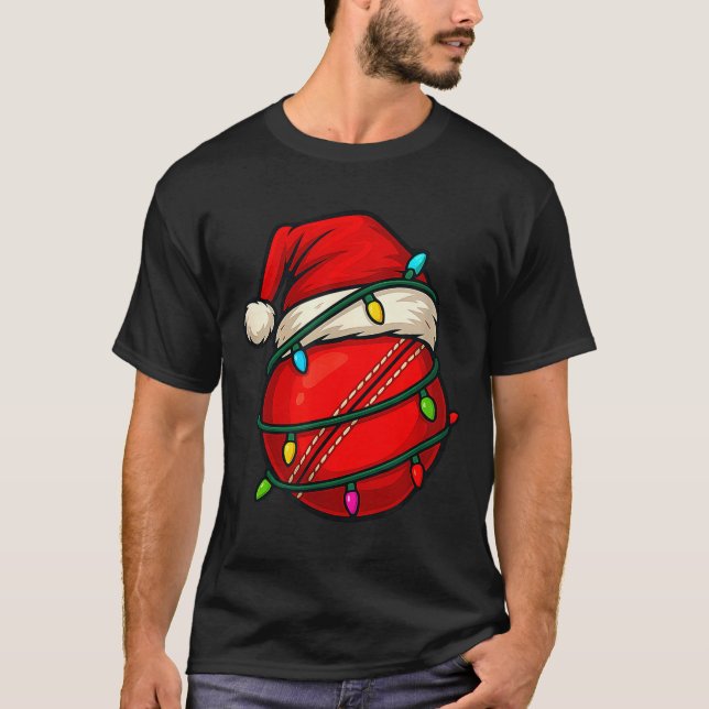 Cricket Ball With Santa Hat Funny Christmas Xmas G T-Shirt (Front)