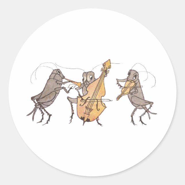 Cricket Band with Horn, Cello & Violin Classic Round Sticker (Front)