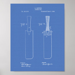 Cricket Bat 1886 Patent Art Blueprint Poster