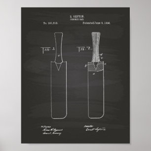 Cricket Bat 1886 Patent Art Chalkboard Poster