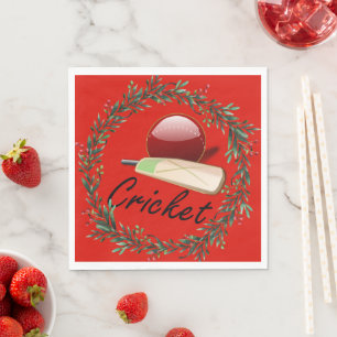 Cricket bat and ball, Christmas, Napkin