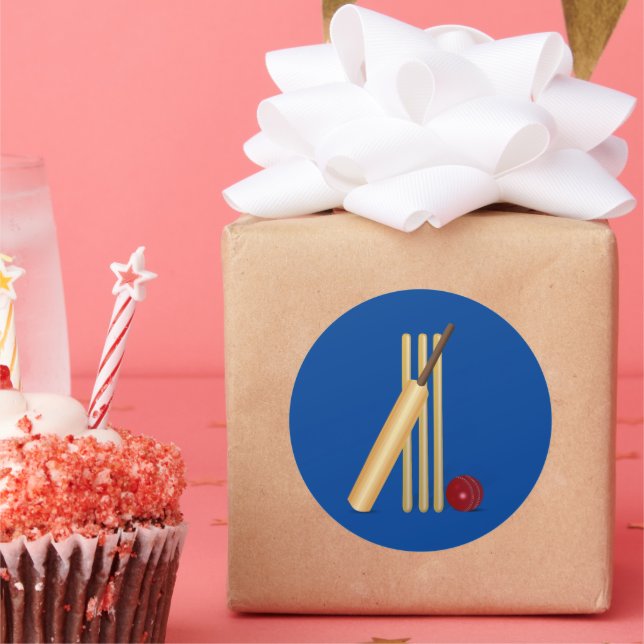 Cricket bat and ball classic round sticker (Party)