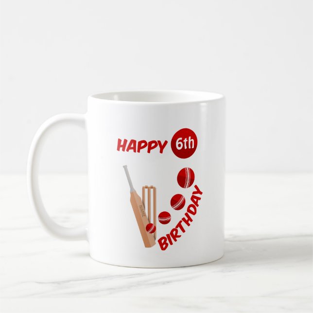 Cricket Bat and Ball Kids Birthday Coffee Mug (Left)