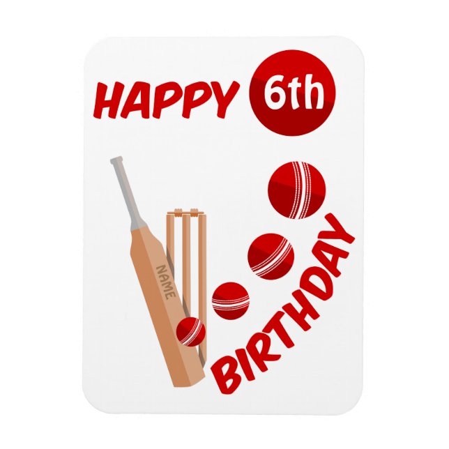 Cricket Bat and Ball Kids Birthday Magnet (Vertical)
