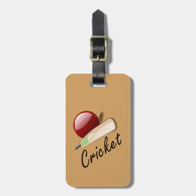 Cricket, bat and ball luggage tag (Front Vertical)