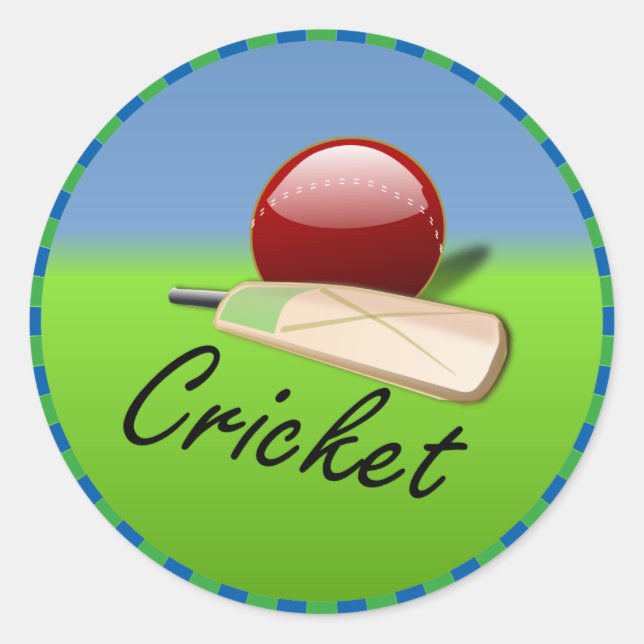 Cricket - bat and ball on grassy horizon, framed classic round sticker (Front)
