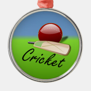 Cricket - bat and ball on grassy horizon  metal tree decoration