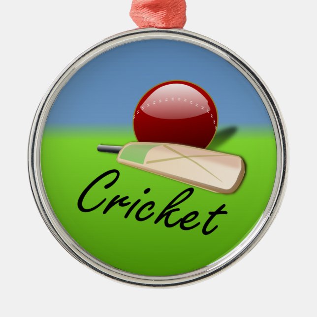 Cricket - bat and ball on grassy horizon  metal tree decoration (Front)