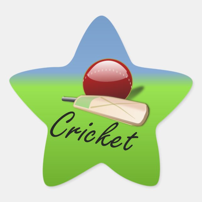 Cricket - bat and ball on grassy horizon star sticker (Front)