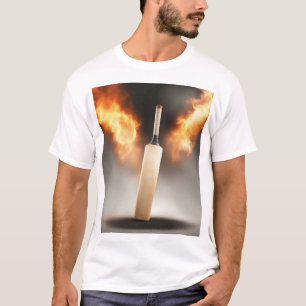 Cricket Bat On Fire With Background Cool Design T-Shirt