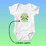 Cricket bats custom name red green sports baby bodysuit<br><div class="desc">A cute baby bodysuit for a keen cricket fan. The design has crossed cricket bats and two red cricket balls on a soft green background. Add your preferred name or other text on the front: "Future Yorkshire captain" in red.</div>