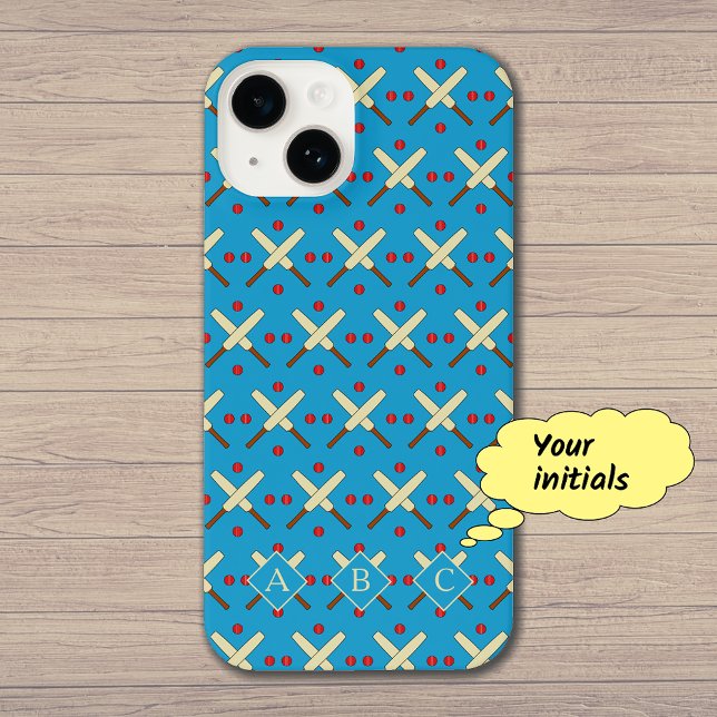 Cricket bats pattern custom initials iPhone case (Showing the iPhone 14 case, style 'Slim Fit')
