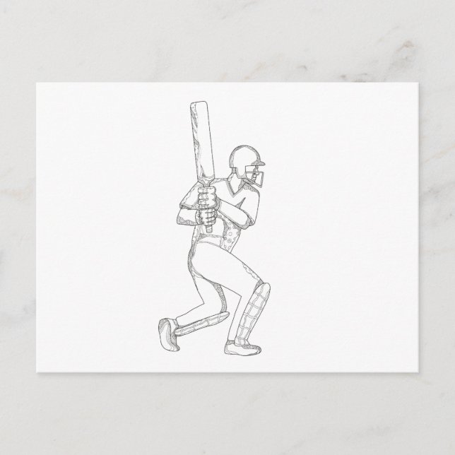 Cricket Batsman Batting Doodle Art Postcard (Front)