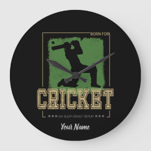 Cricket Batsman Born for Game Player and Coach Large Clock