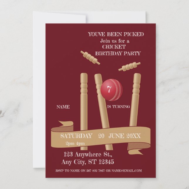 Cricket Birthday Party Sports Invitation  (Front)