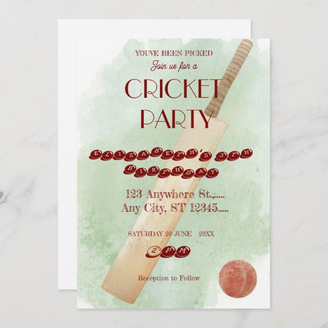 Cricket Birthday Party Sports Invitation (Front/Back)