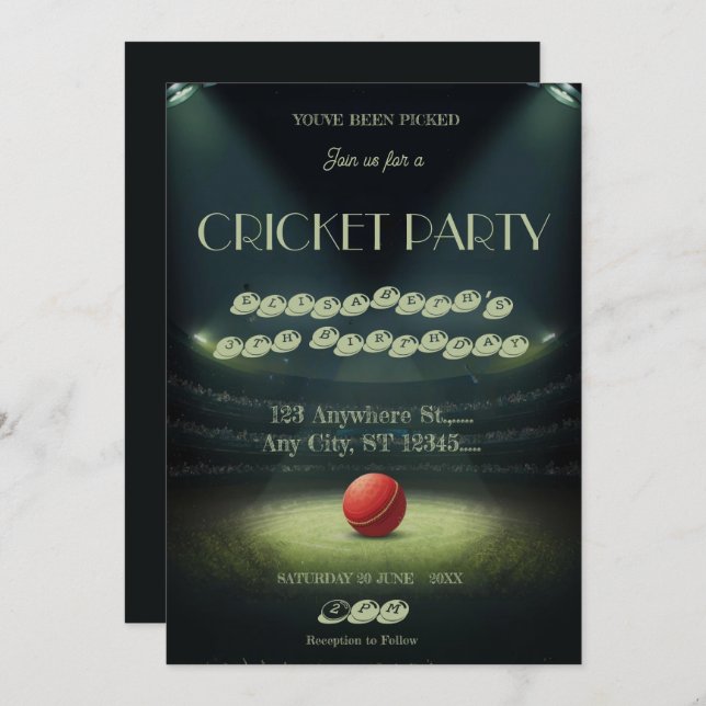 Cricket Birthday Party Sports Invitation (Front/Back)