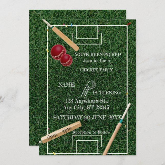 Cricket Birthday Party Sports Invitation (Front/Back)