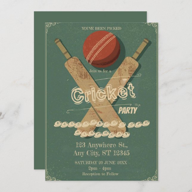 Cricket Birthday Party Sports Invitation (Front/Back)