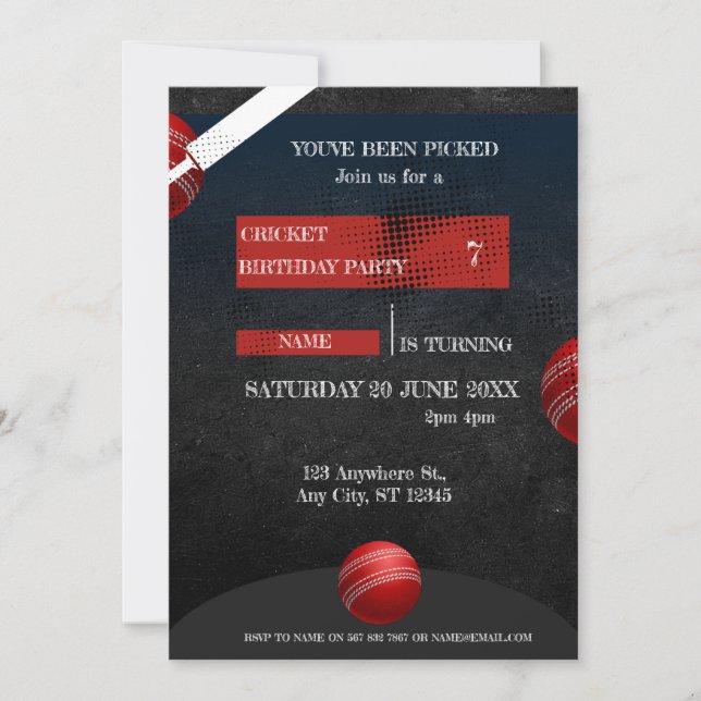 Cricket Birthday Party Sports Invitation (Front)