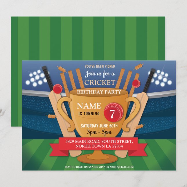 Cricket Birthday Party Sports Winner Cup Invite (Front/Back)