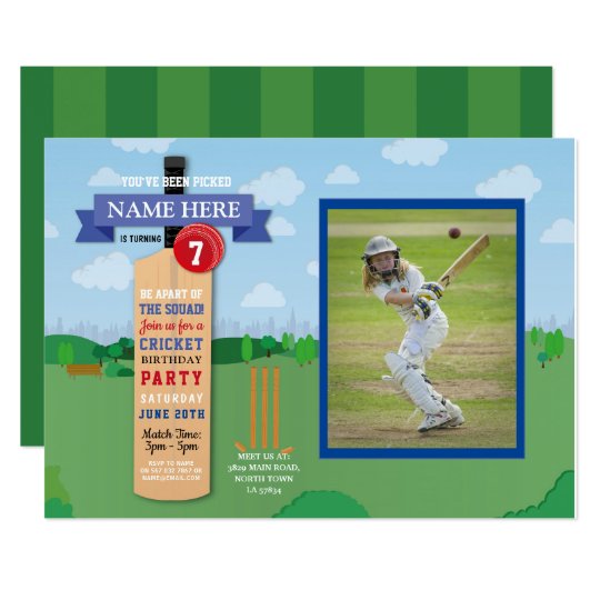 Cricket Birthday Party Sports Winner Match Photo Invitation Zazzle.co.uk