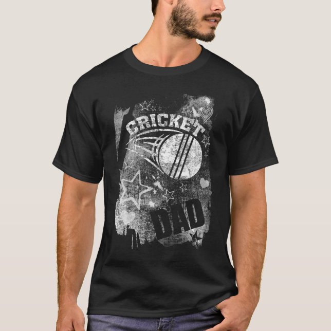 Cricket Dad, Black Grunge Cricket T-Shirt (Front)