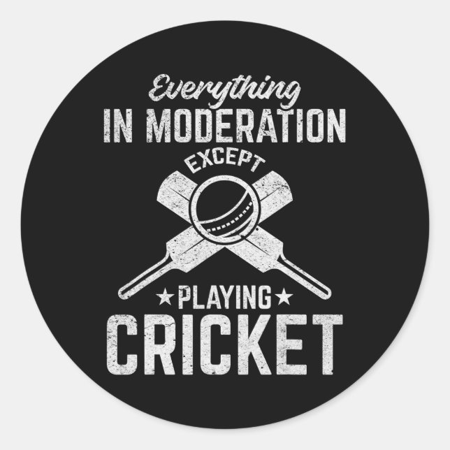 Cricket - Everything In Moderation Except Playing  Classic Round Sticker (Front)