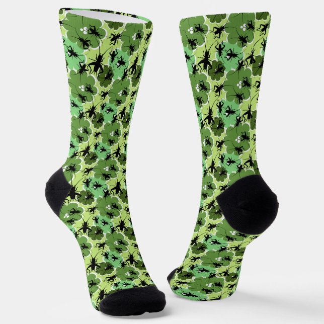 Cricket Floral Pattern Green and Black Socks (Angled)