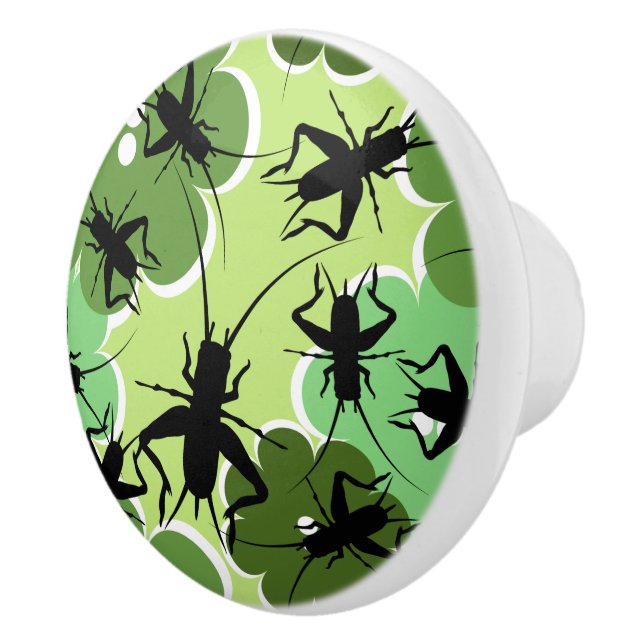 Cricket Floral Pattern Green + Black Ceramic Knob (Right)