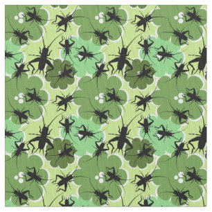 Cricket Floral Pattern Green + Black Fabric