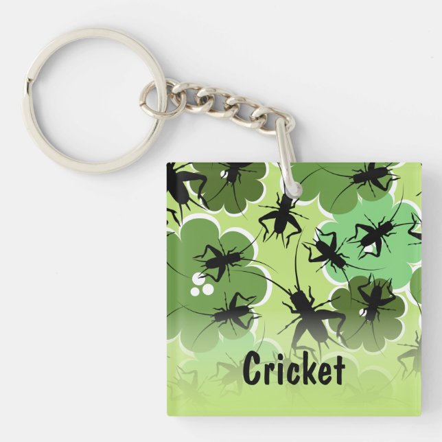 Cricket Floral Pattern Green + Black Key Ring (Front)