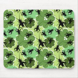 Cricket Floral Pattern Green + Black Mouse Mat