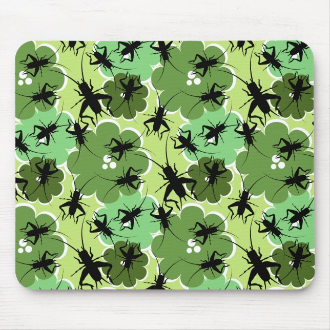 Cricket Floral Pattern Green + Black Mouse Mat (Front)
