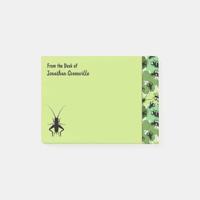 Cricket Floral Pattern Green Black Personalised Post-it Notes (Front)