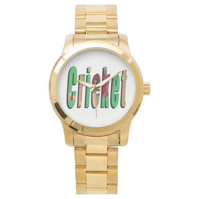 Cricket Game Logo, Large Unisex Gold Watch (Front)