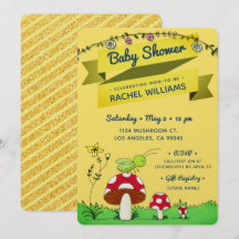 Cricket Glitter Theme Yellow Baby Shower Invite