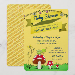 Cricket Glitter Theme Yellow Baby Shower Invite