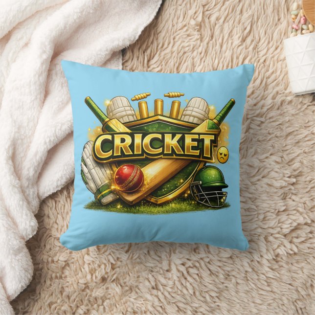 Cricket Gold Emblem Sport Inspired Throw Pillow (Blanket)