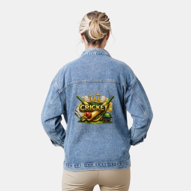 Cricket Gold Emblem Women’s Denim Jacket Sport Ins (Model)