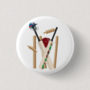 Cricket Helmet, Bats And Ball,  3 Cm Round Badge