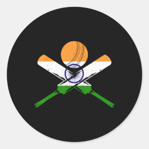 Cricket India Vintage Indian Flag Cricketer Classic Round Sticker