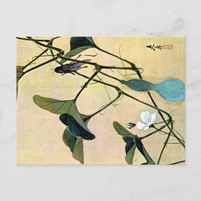 Cricket on a Vine Japanese Woodblock Art Ukiyo-E Postcard (Front)