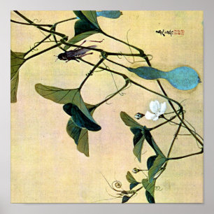 Cricket on a Vine Japanese Woodblock Art Ukiyo-E Poster