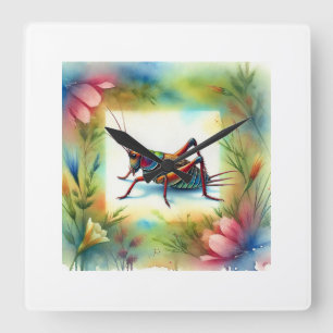 Cricket Painting 300724AREF116 - Watercolor Square Wall Clock