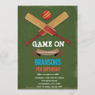 Cricket party theme invitation