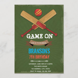 Cricket party theme invitation