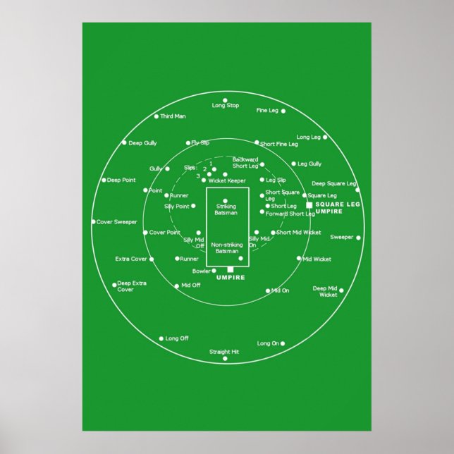 CRICKET PITCH POSITIONS Fielding Positions Diagra Poster (Front)