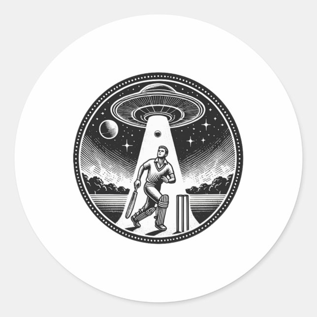 Cricket Player - Abducted Outer Space Men  Classic Round Sticker (Front)